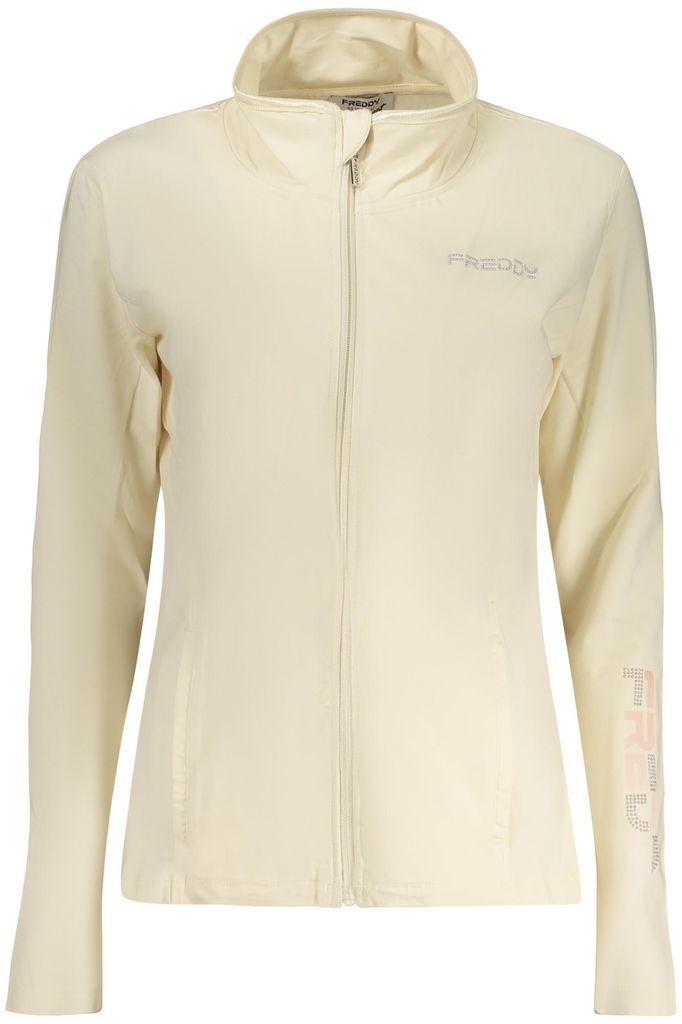 Bequeme Damen Sweatjacke Beige mit Reißverschluss und Applikation