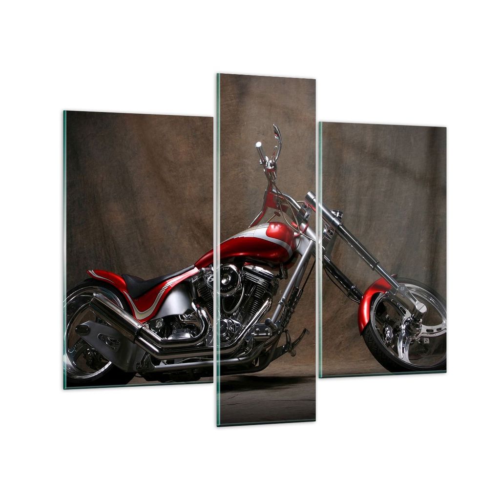 Bilder auf glas - Motorrad Chrom Räder - 95x80cm - Glasbilder - Wandbilder - Kunstdruck - zum Aufhängen bereit - Wanddekoration aus Glas - Glas B...