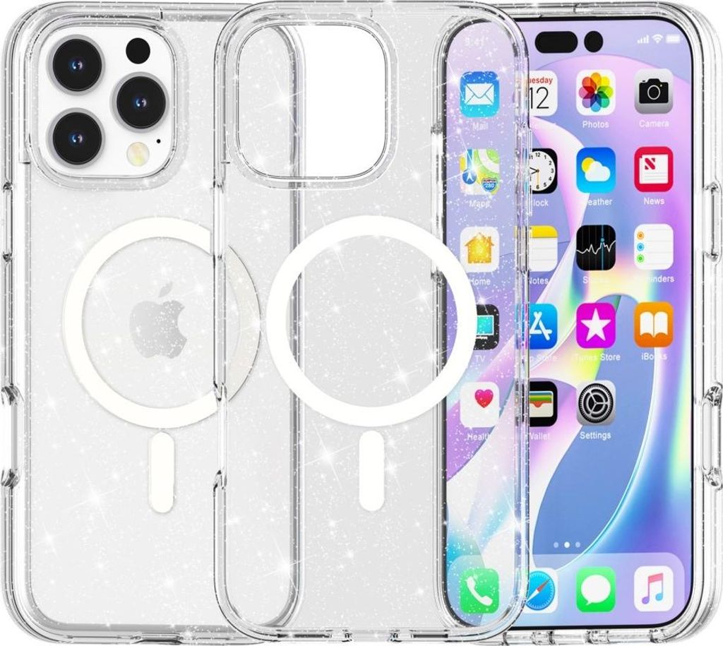 iPhone 16 Pro Max Hülle - Coverup Glitter TPU Back Cover - MagSafe Compatible - Transparent