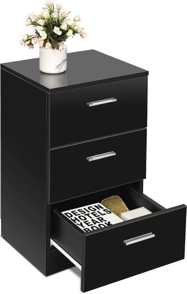 Bürokommode Holz Schubladenkommode mit 3 Schubladen, Sideboard Nachtkommode abschliessbar Kommode Mehrzweckschrank für Büro Wohnzimmer (Dunkelsc...