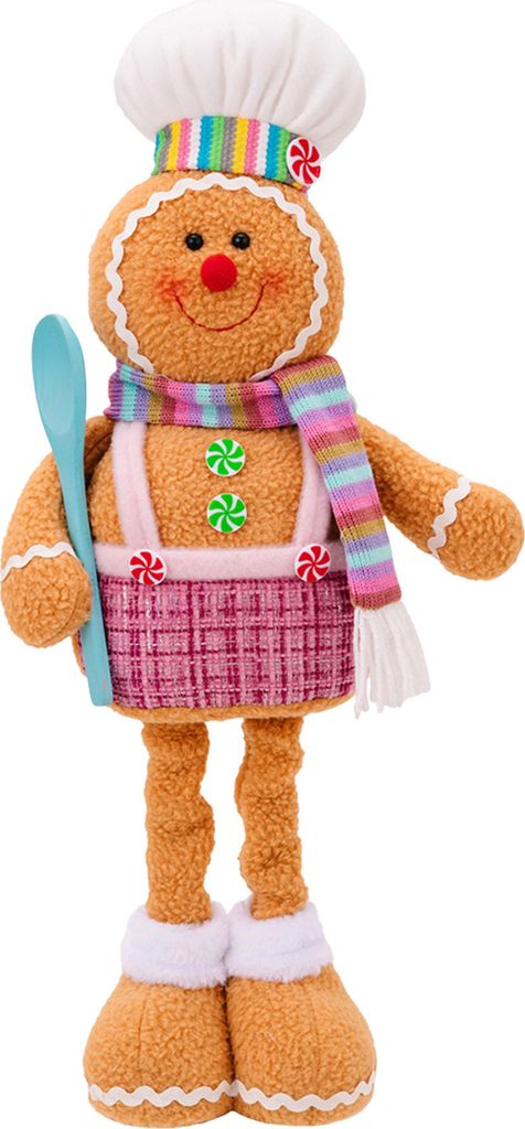 Weihnachts-Lebkuchenpuppe, Ornamente, ausziehbares Bein, Plüschpuppe mit Schal, ausgestopfte Koch-Lebkuchenfigur für Weihnachtsbaum, Kamindekor, ...