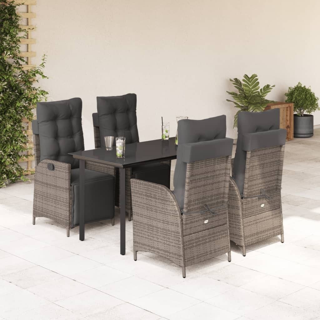 Maison Exclusive - 5-tlg. Garten-Essgruppe mit Kissen Grau Poly Rattan