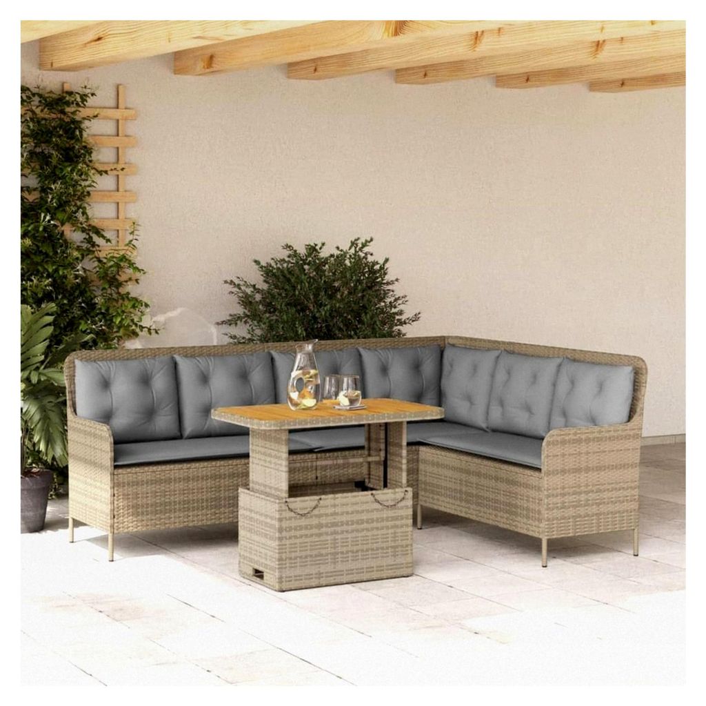 Polyrattan Lounge mit verstellbarem Esstisch 90 x 55 x 40/71 cm, Gartenlounge, Sitzgruppe, Ecklounge, Ecksofa, Rattan Gartenmöbel Set inkl. Kissen...