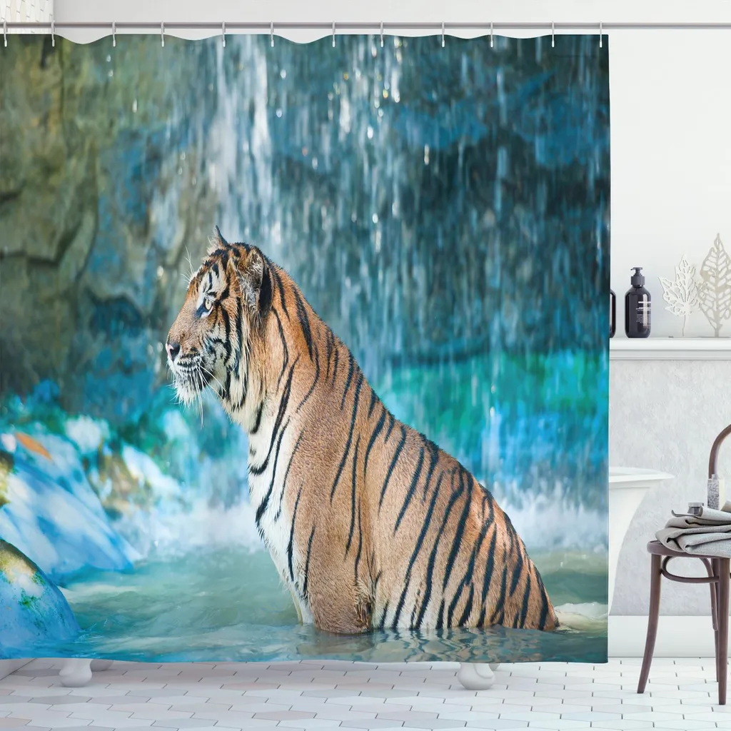 Tenda Doccia Design Tigre Sumatra 175x200cm - Abakuhaus Turchese