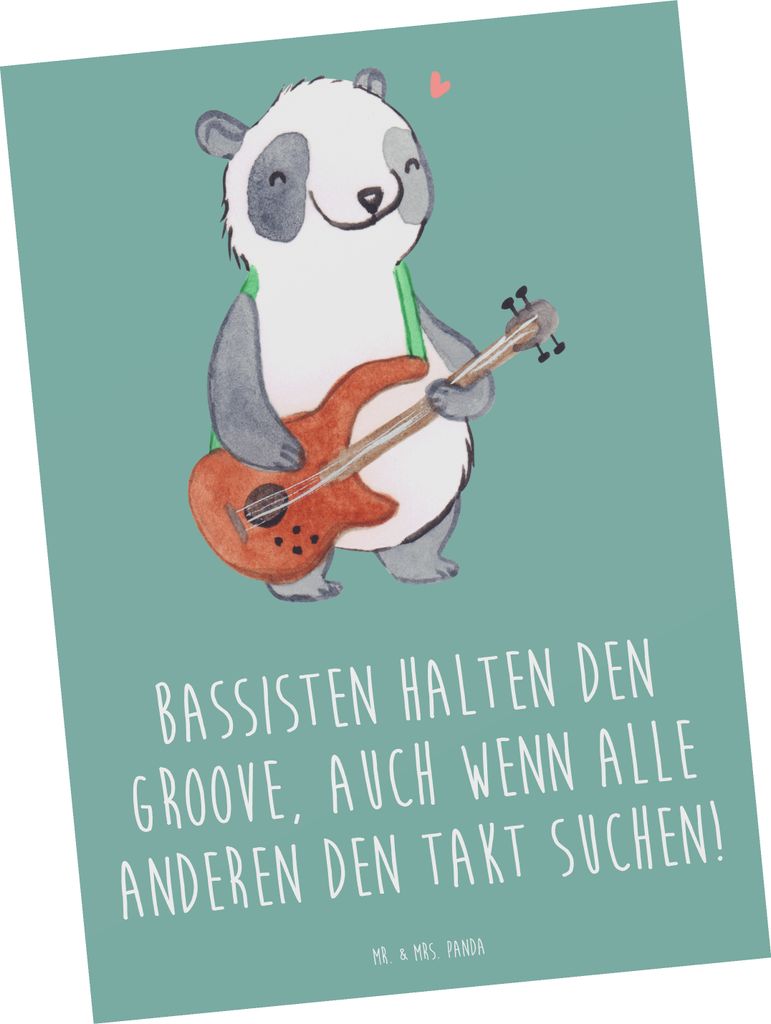 Mr. & Mrs. Panda Postkarte Bassgitarre Groove - Meeresbrise - Geschenk, bildkarte, Musikinstrument, Bassist, Instrument, Ansichtskarte, Lernen, Mus...