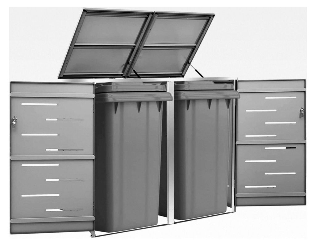 Mülltonnenbox für 2 Tonnen 240 l aus Metall, abschließbar, Edelstahl-Anthrazit, 138 x 77,5 x 115,5 cm