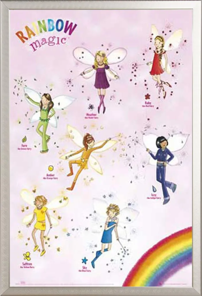 Poster Fées Arc-en-ciel avec Cadre Shinsuke Maxi Alu Argenté 61x91,5 cm