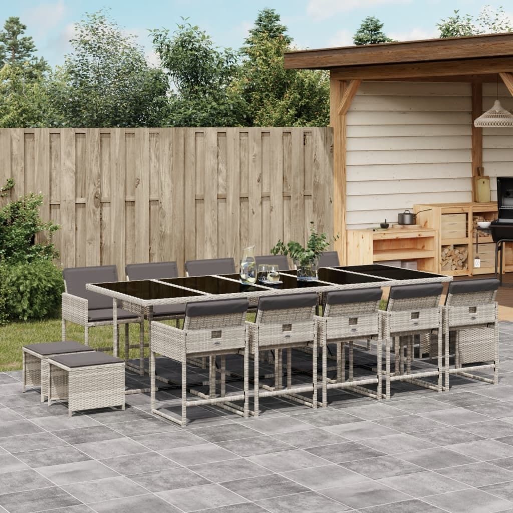 Maison Exclusive - 15-tlg. Garten-Essgruppe mit Kissen Hellgrau Poly Rattan