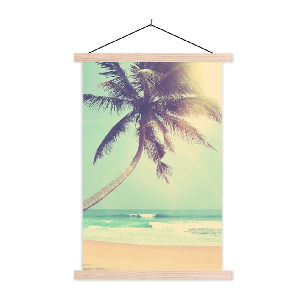 MuchoWow Textilposter Retro - Palme - Sonne - Sommer 40x60 cm mit holzfarbenen Rahmen - Poster