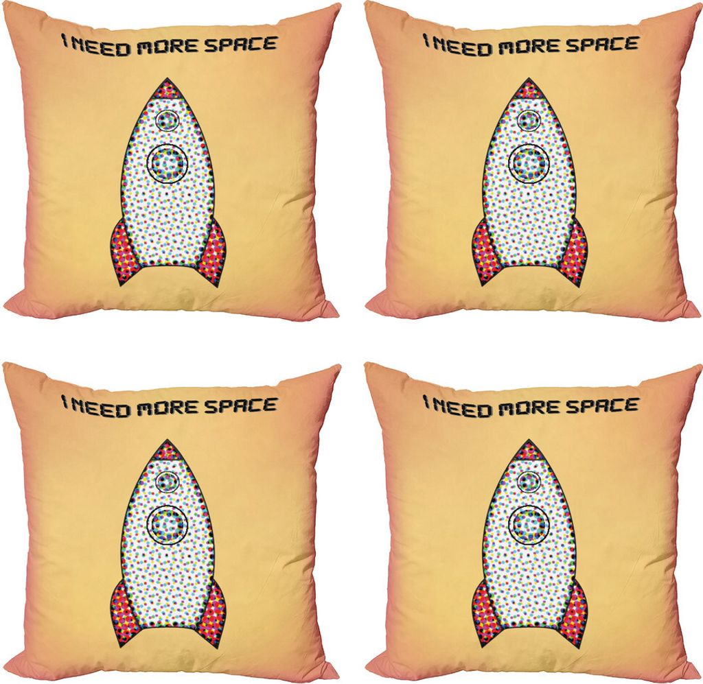 ABAKUHAUS Jahrgang Kissenbezug Set (4 Stück), futuristische Wörter, Moderner Doppelseitiger Digitaldruck, 50 cm x 50 cm, Mehrfarbig