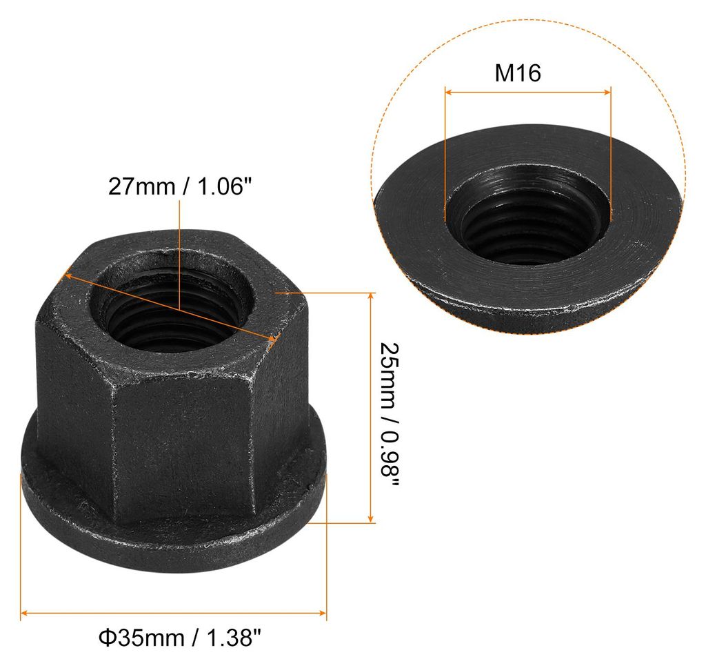 2 Stš¹ck M16 Flanschmuttern Sperre Muttern Grad 10.9 Kohlenstoffstahl Schwarz Oxidiert Flansch-Sechskantmuttern fš¹r Maschinen