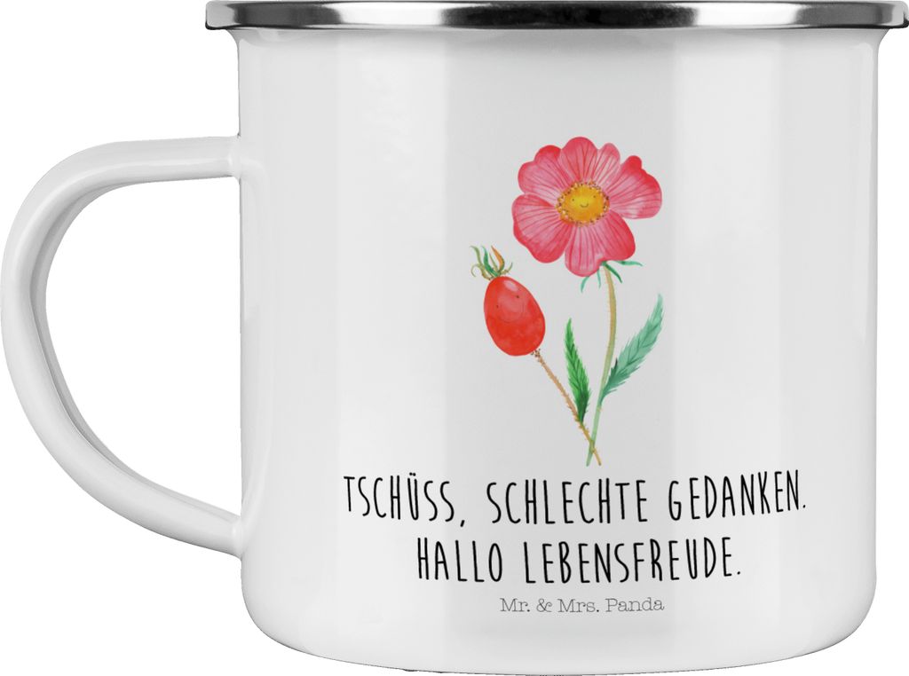 Mr. & Mrs. Panda Pott Blume Hagebutte - Weiß - Geschenk, Emaille Tasse, Campingtasse, Haferl, Schlechte Gedanken, Garten, becher, Lebensfreude, Te...
