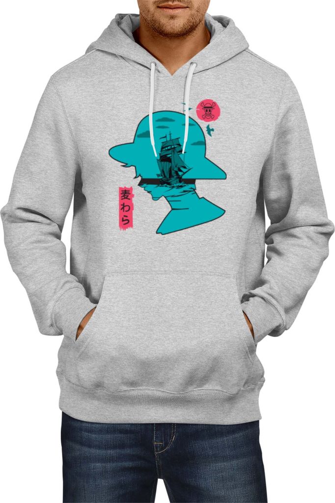 Herren Kapuzenpullover Japan Anime Manga One Manga Piece Anime Luffy 07 Thousand Sunny, Man XL / Grau