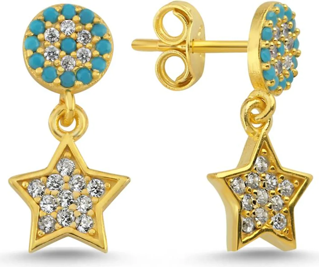 Boucles d'oreilles en argent doré avec pendentif étoile Nazar bleue