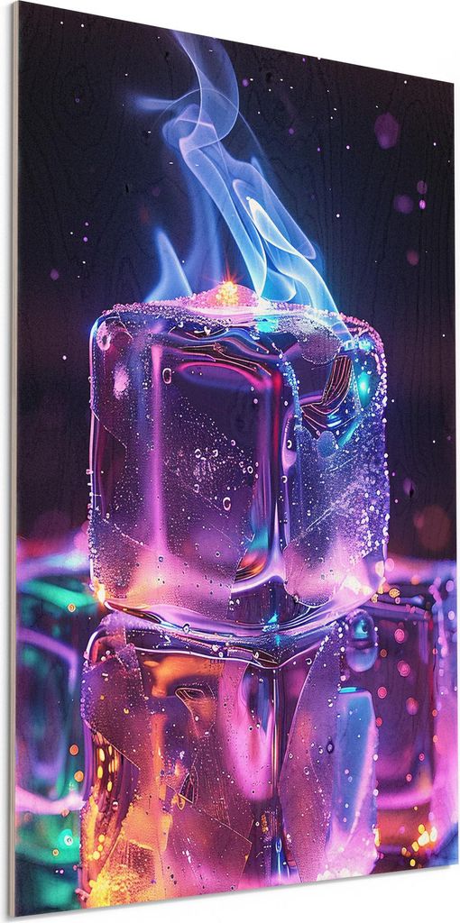 DEQORI Holzbild 40x60 cm 'Frost und Flamme' Bild auf Holz Wandbild Kunstdruck nachhaltig