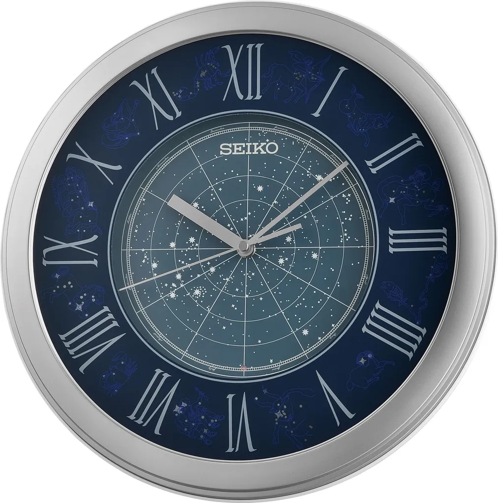 Horloge Seiko QHA013S Silencieuse Cadran Zodiaque Bleu et Or 30cm