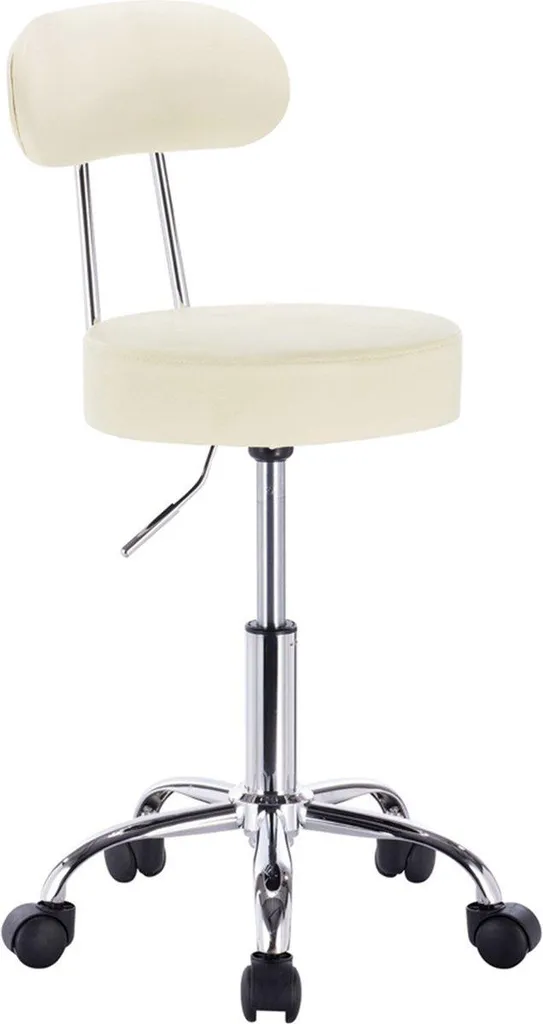 Happyment® Sgabello ergonomico con schienale - Regolabile in altezza - Su rotelle - Sgabello a sella - Sedia da ufficio - Crema