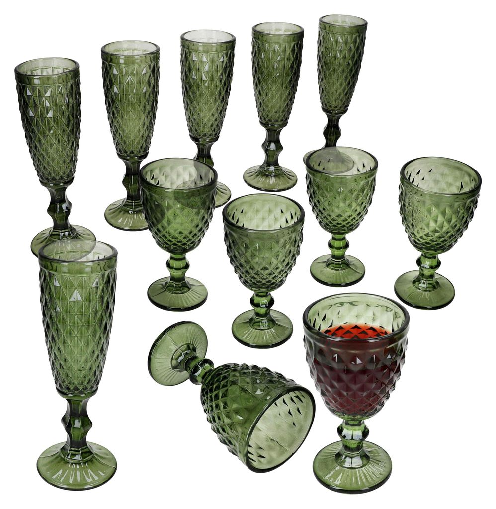 Diamond 12-tlg. Gläser-Set Weingläser Sektgläser Grün Produktbild 
