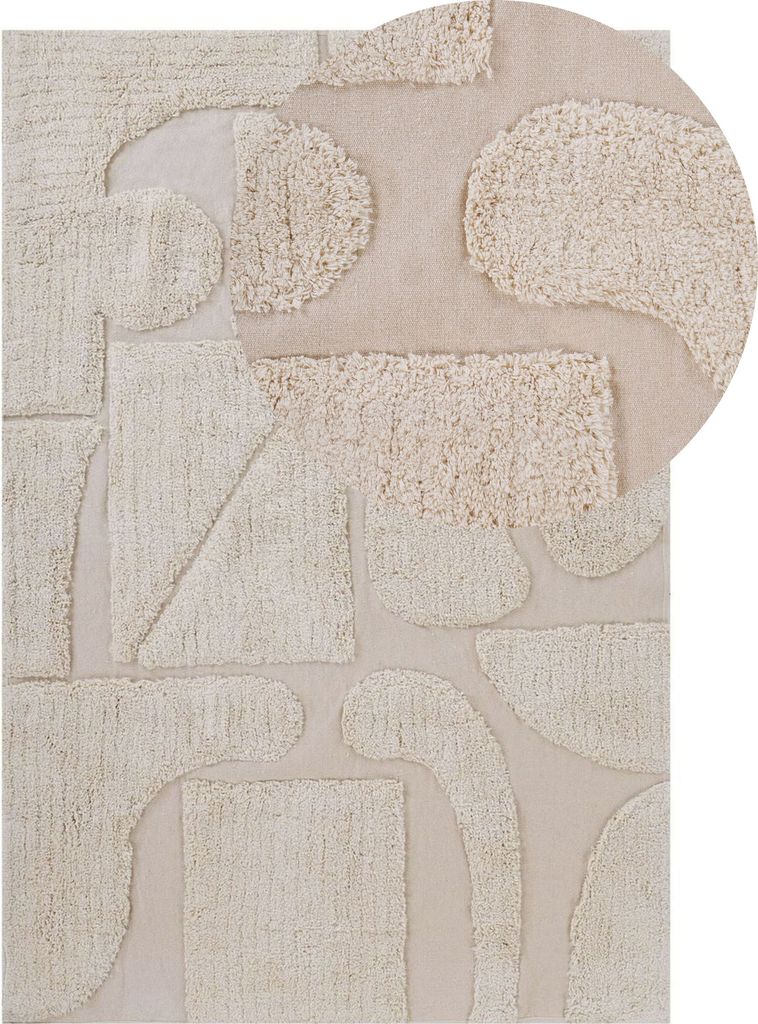 BELIANI Teppich Beige Baumwolle Rechteckig 140 x 200 cm Geometrisches Muster Getuftet Modern Weich Kurzhaar Kurzflor Wohn- und Schlafzimmer
