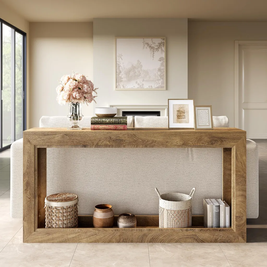 Console design étroite 160 cm chêne clair avec structure métallique - 8