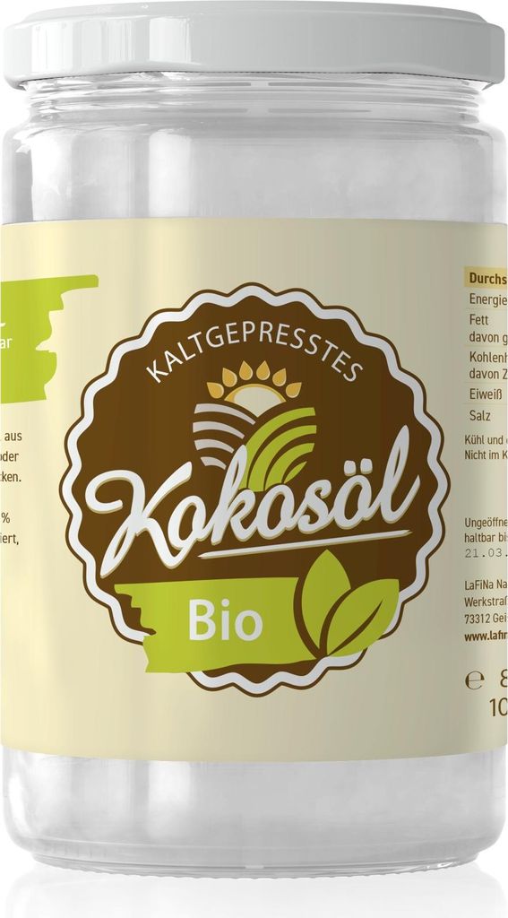 LaFiNa Kokosöl 830g Vorratspack | Nativ kaltgepresst 48% Laurinsäure | Rohkostqualität vegan | XXL Premium Kokosfett