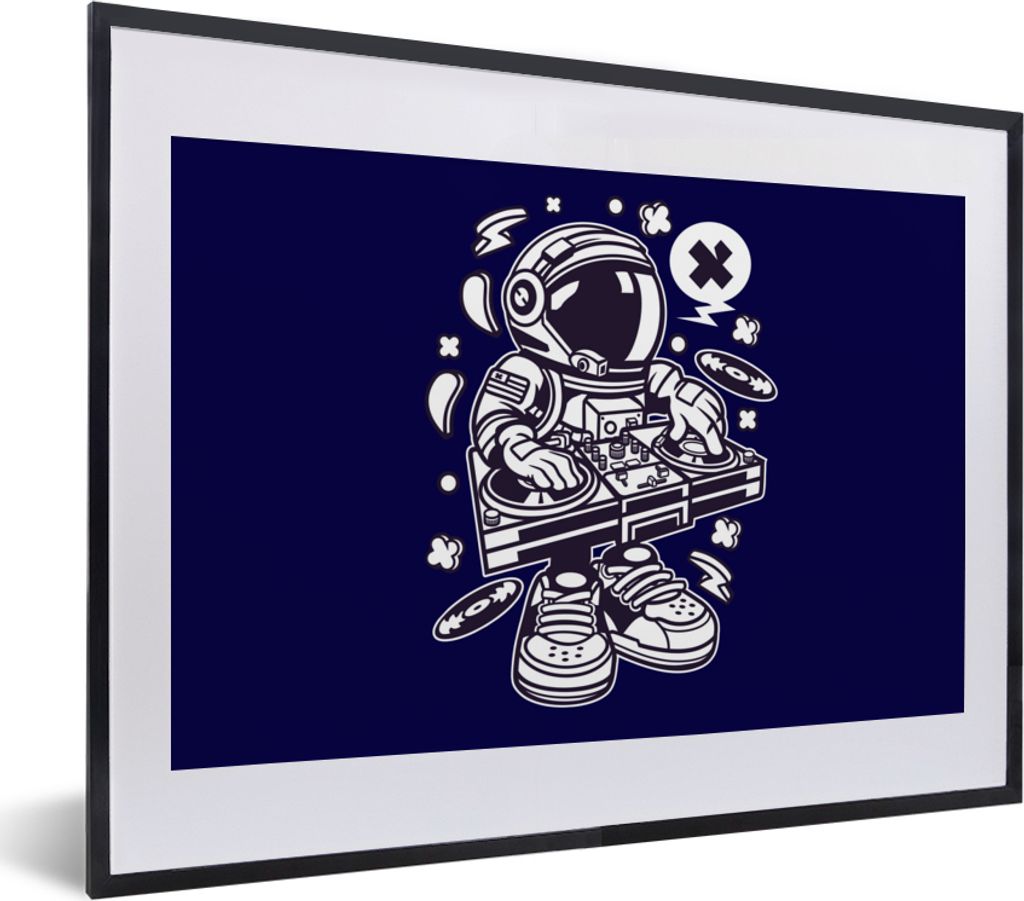 MuchoWow MuchoWow Gerahmtes Poster DJ - Astronaut - Jahrgang 40x30 cm - Poster mit zchwarzem Bilderrahmen - Bilderrahmen - Poster im Rahmen