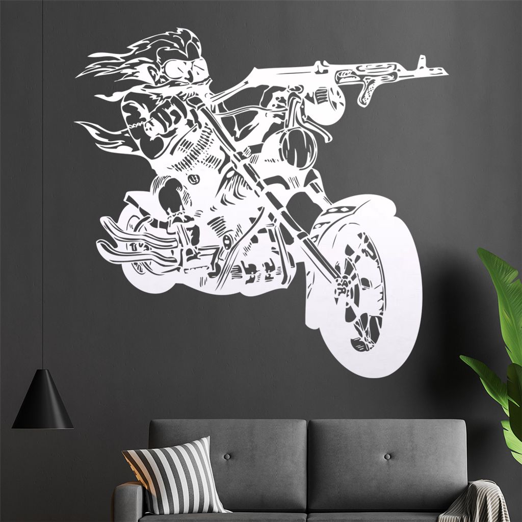 Biker AK 47 Wandtattoo in 6 Größen - Wandaufkleber Wall Sticker - Dekoration, Küche, Wohnzimmer, Schlafzimmer, Badezimmer