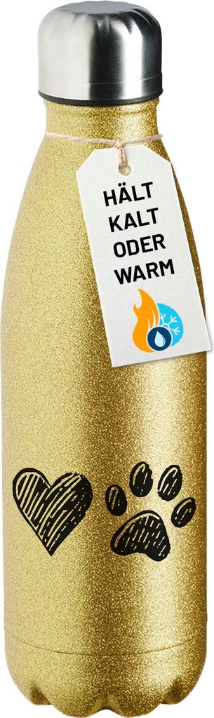 Huuraa Trinkflasche Herz Tapse 500ml Gold Edelstahl Wasserflasche Trinkflasche Geschenkidee