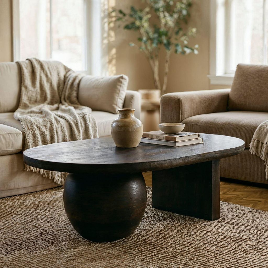 Couchtisch PERLA aus massivem Mangoholz, 110 x 70 cm, Braun - Moderner Wohnzimmertisch, Beistelltisch Holz, Clubtisch mit außergewöhnlicher Desig...