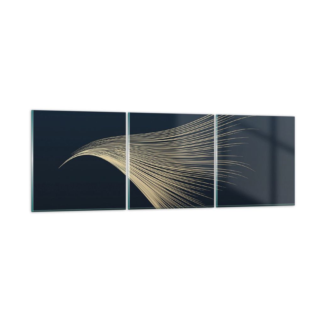 Bilder auf glas - 3 Teile - Golden Borsten Abstraktion - 150x50cm - Glasbilder - Wandbilder - Bilder - zum Aufhängen bereit - Wanddekoration aus G...