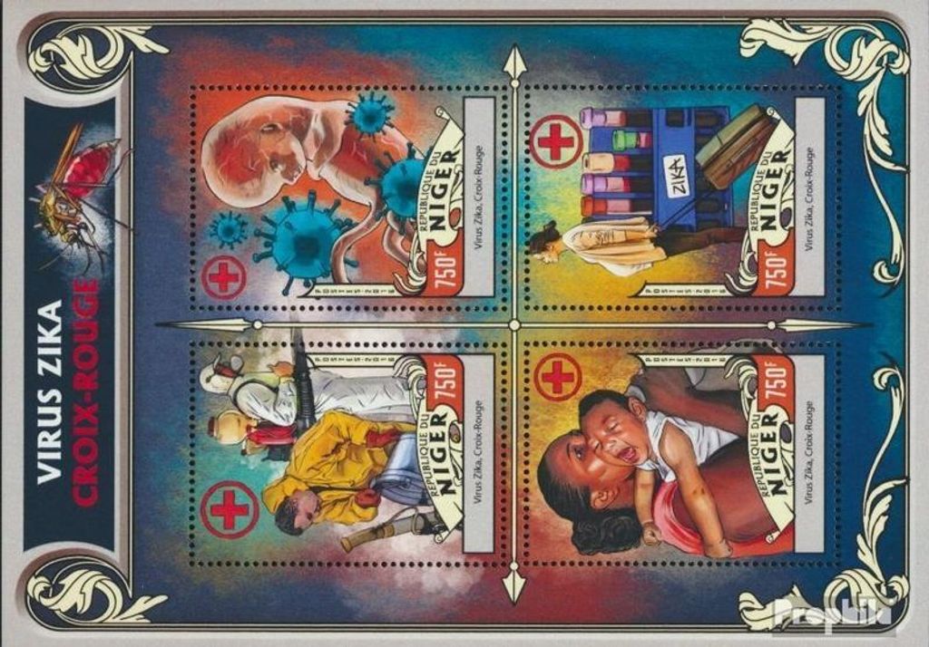 Briefmarken Niger 2016 Mi 4292-4295 Kleinbogen (kompl. Ausg.) postfrisch Zika-Virus Rotes Kreuz