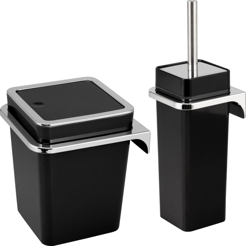 bremermann 2tlg. Bad-Set SAVONA, Kosmetikeimer 6 Liter und WC-Garnitur mit Wandhalterung, eckig schwarz