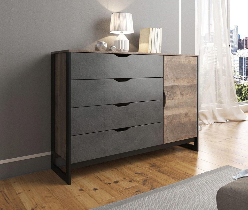 Kommode Arden 138 cm in Eiche Sand Grange & Matera | Sideboard grifflos mit Schubladen & Soft-Close | Anrichte Modern