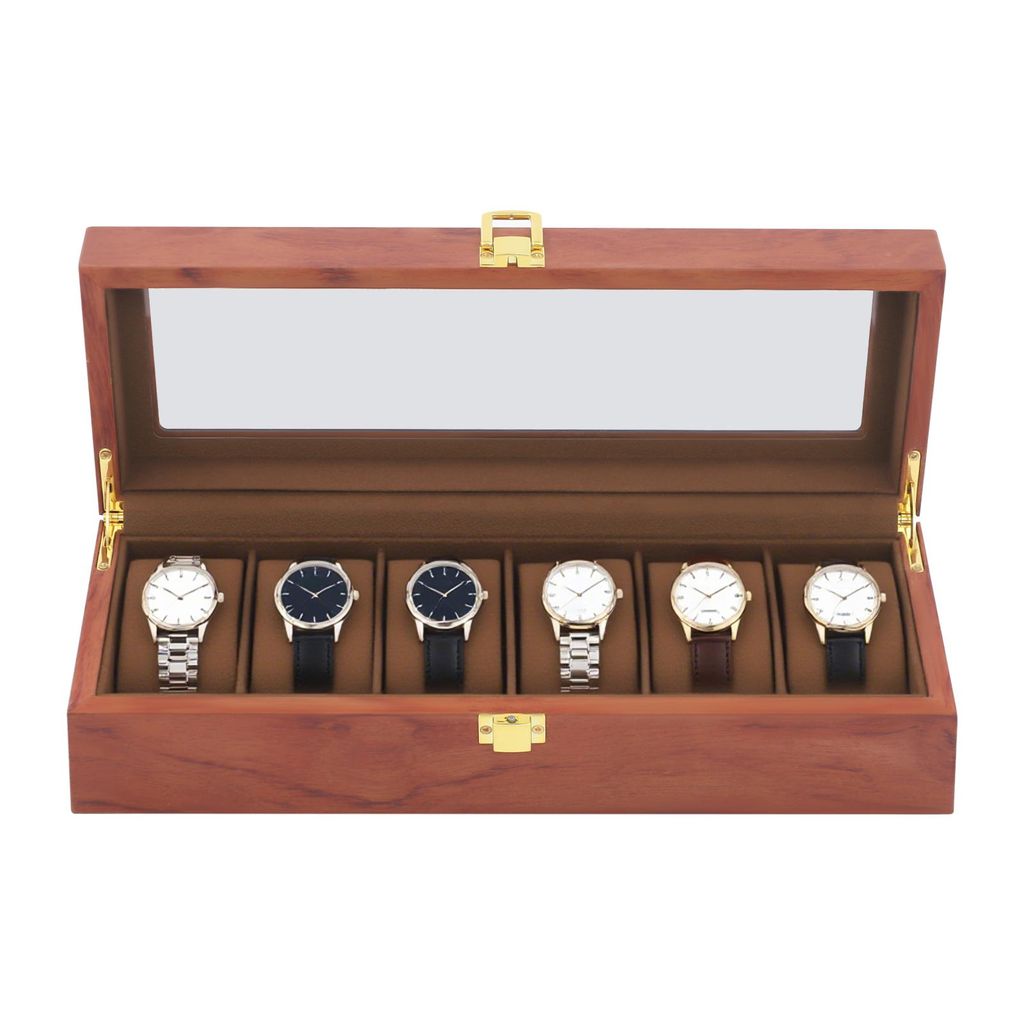 6 Zellen Uhrenbox Gitter aus Holz und Samtstoff Vintage Produktbild 