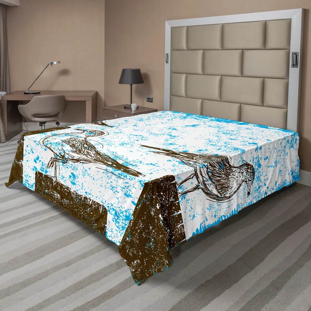 Drap de lit 260x228 cm anti-plis et doux motif mouettes pour lit double