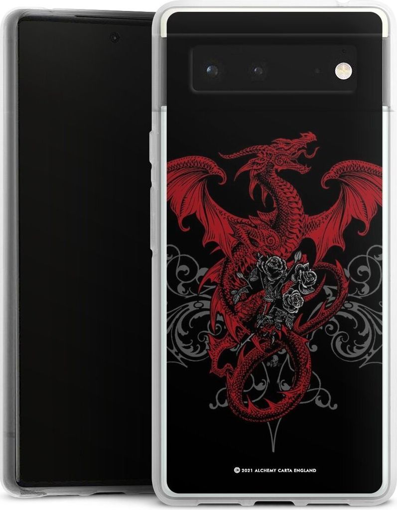 DeinDesign Handyhülle für Google Pixel 6 Silikon Hülle Case Smartphone Schutzhülle Drache Gothic Rot