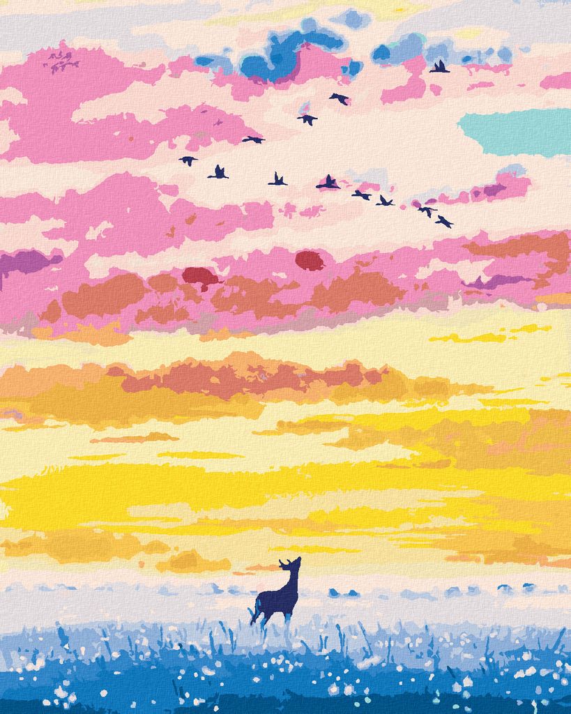 Zuty - Malen nach Zahlen - HIRSCH IN EINEM WILDEN FELD IN DER ABENDDÄMMERUNG, 40x50 cm, mit Keilrahmen (bereits gespannt)