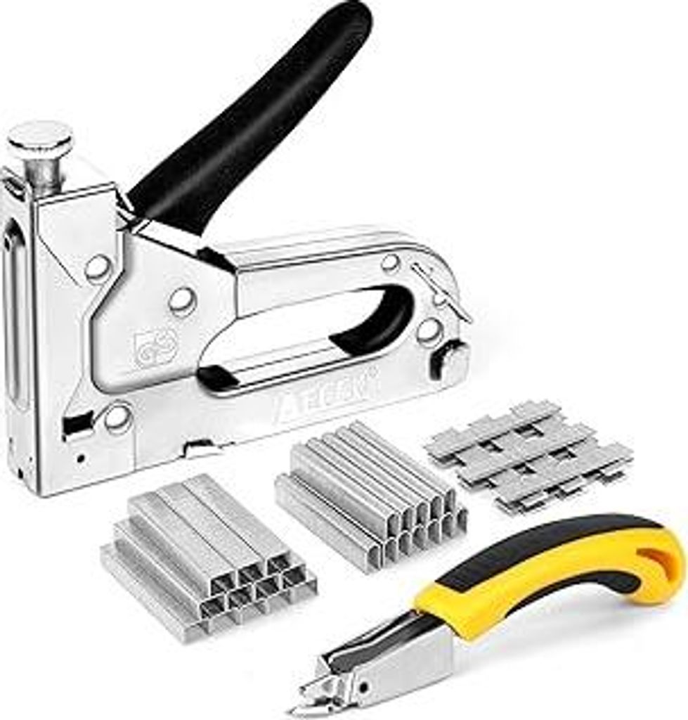 AECCN Handtacker Set - 3 in 1 Tacker für Holz Stoff Möbel Dachpappe - Tackerpistole mit 2100 Klammern - - Inkl Klammerentferner