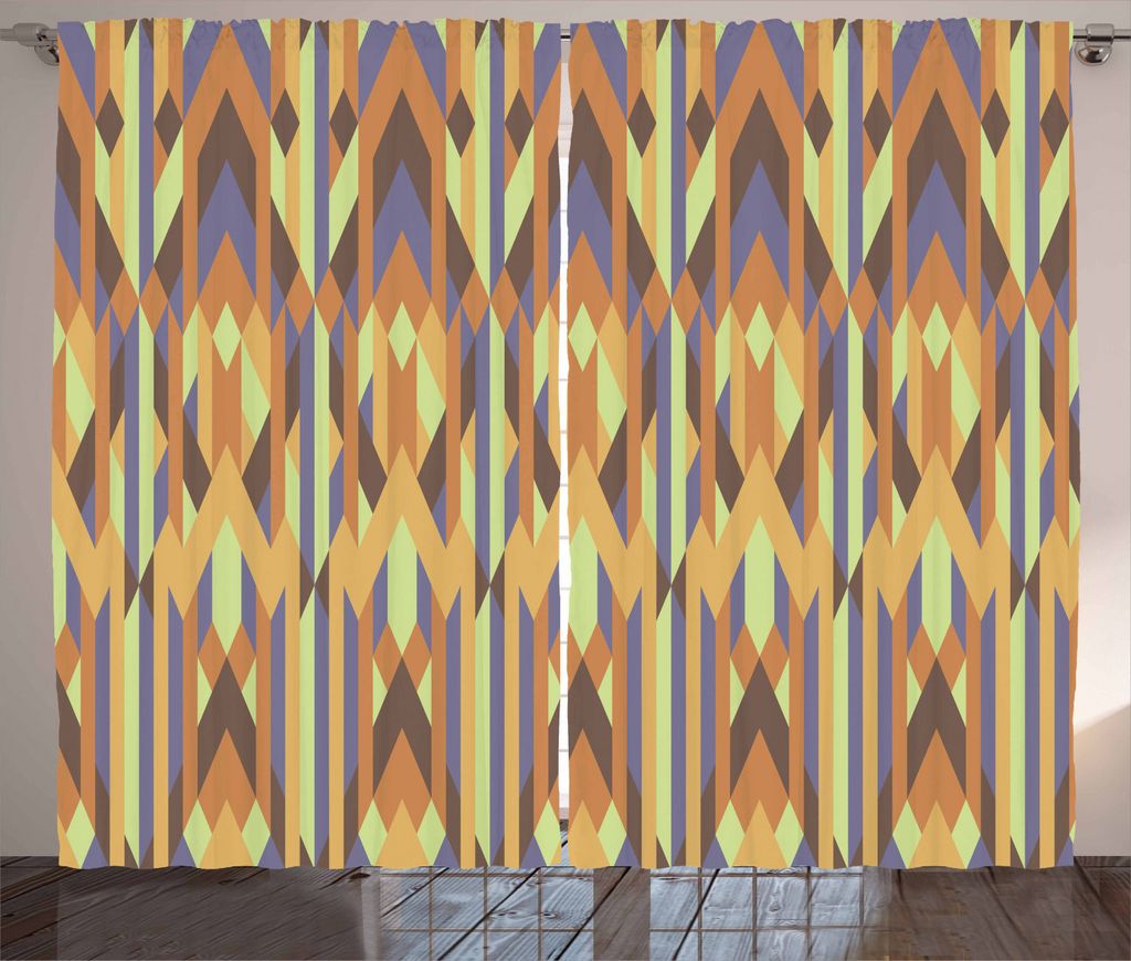 ABAKUHAUS Erdfarben Rustikaler Gardine, Geometrisch Künstlerisch, Schlafzimmer Kräuselband Vorhang mit Schlaufen und Haken, 280 x 225 cm, Mehrfarbig