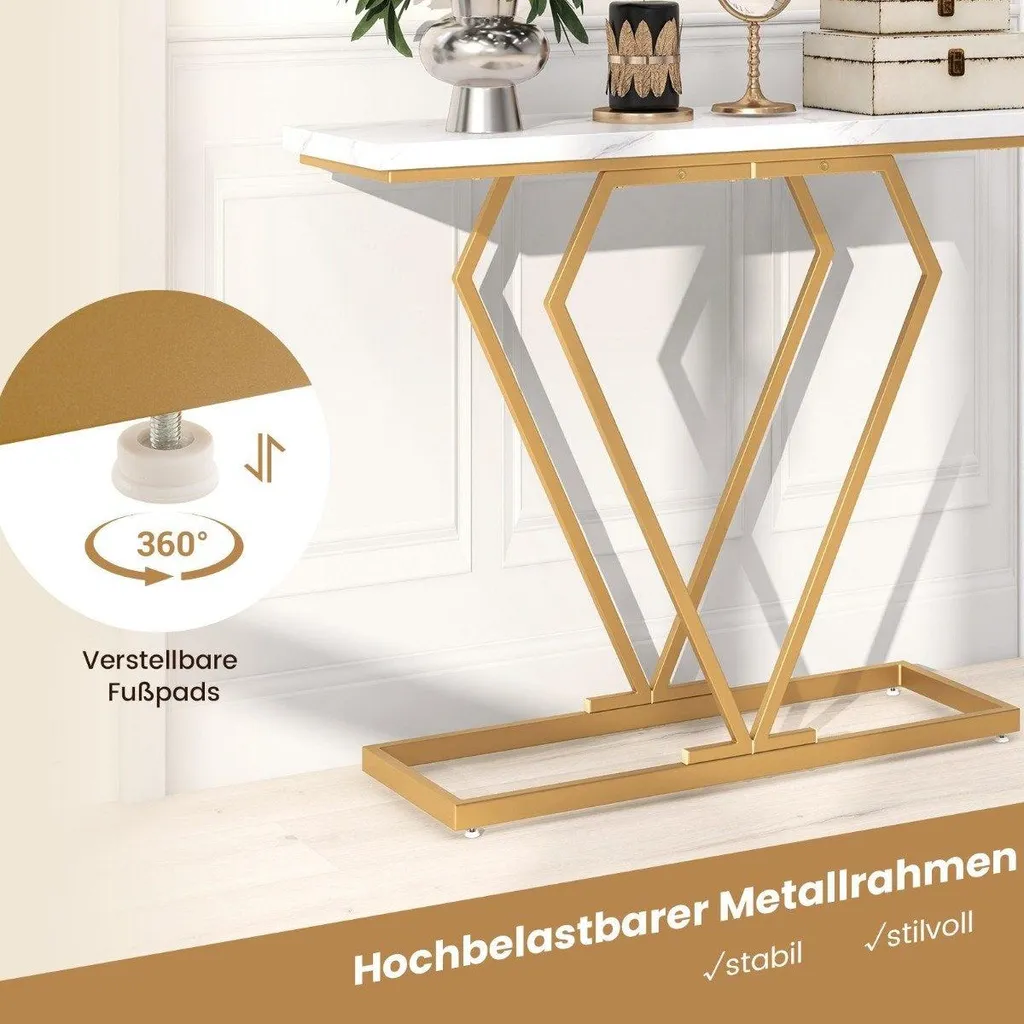 Console dorée plateau marbre 100cm, structure métallique stable luxe - 5