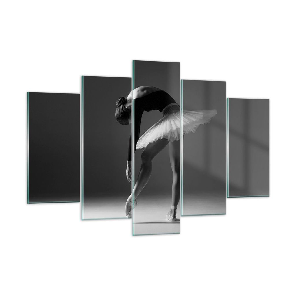 Bilder auf glas - 5 Teile - Ballerina Figur Schwarz und Weiß - 150x100cm - Glasbilder - Wandbilder - Bilder - Wanddekoration aus Glas - Glas Bilde...
