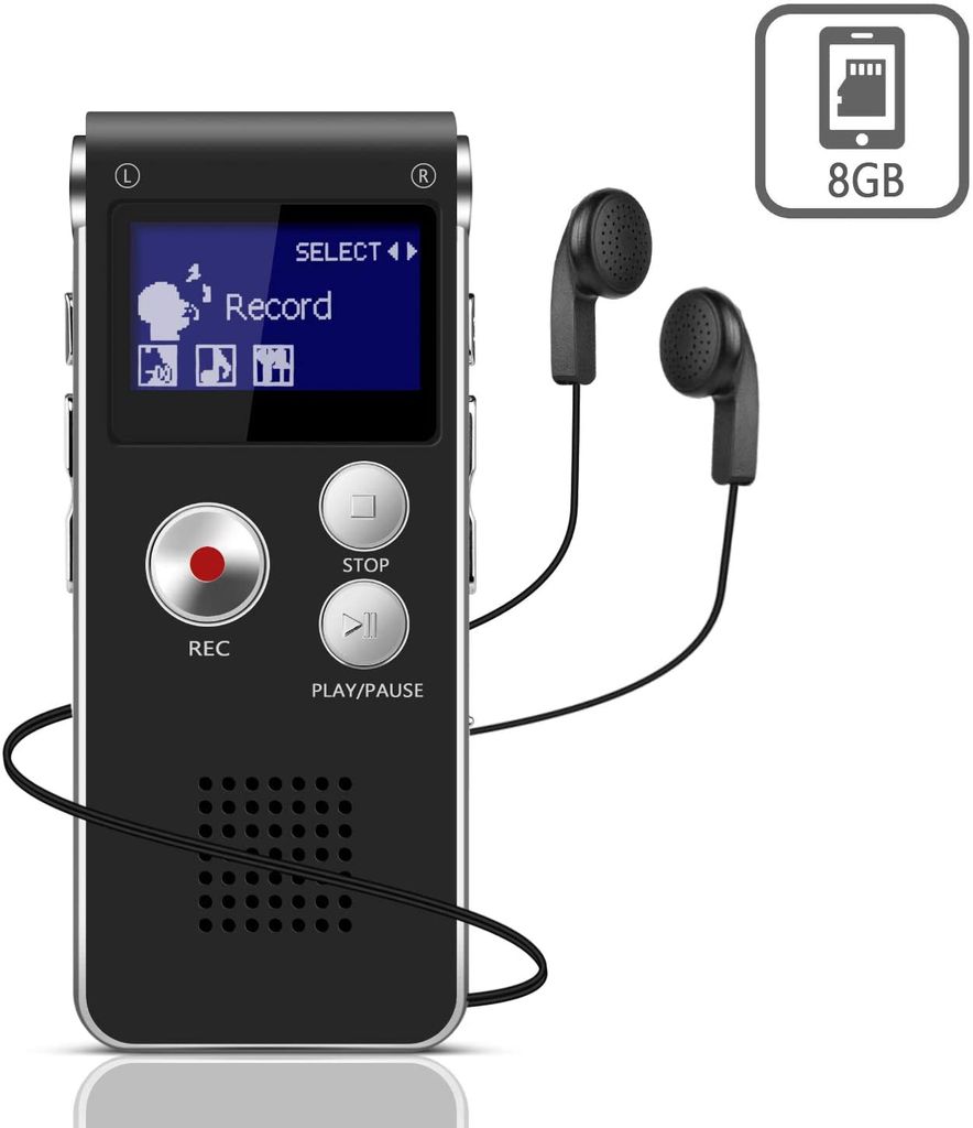 Digitales Diktiergerät 8GB Digitaler Voice Recorder Audio Aufnahmegerät mit MP3-Player USB 38 Stunden Akku 94 Stunden Aufnahmekapazität 