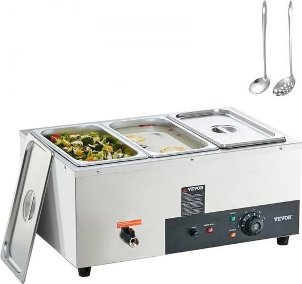 Chauffe-plats avec robinet 1500W, 3x8.8L inox - Service chaud facile