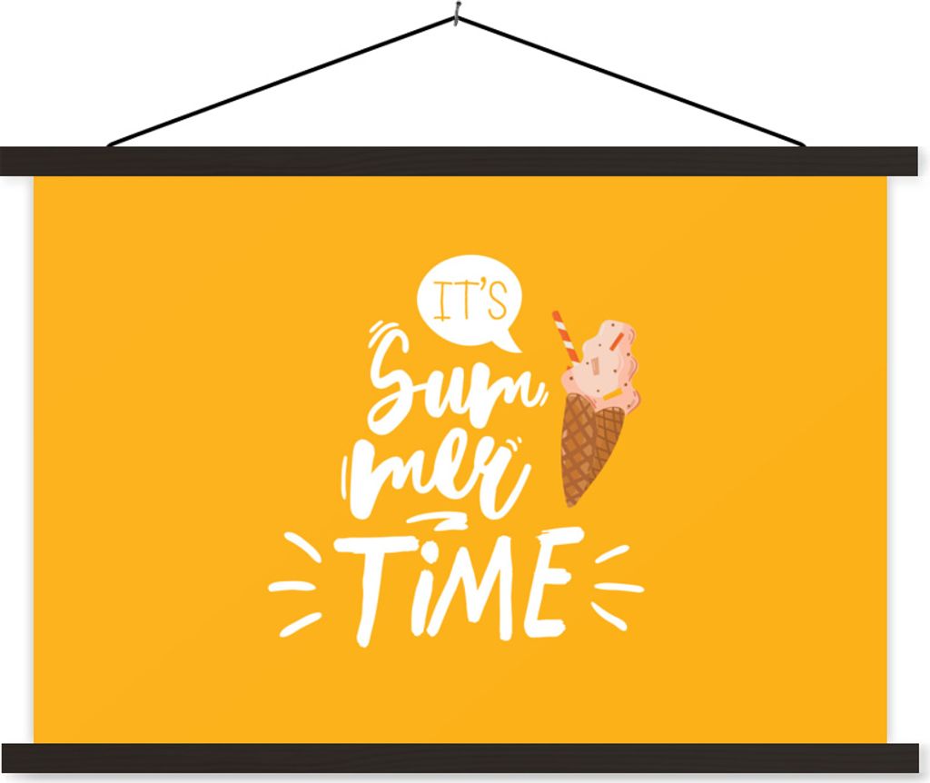 MuchoWow Textilposter Sommer - Gelb - Eiscreme 90x60 cm mit schwarzem Rahmen - Aufhängungssatz