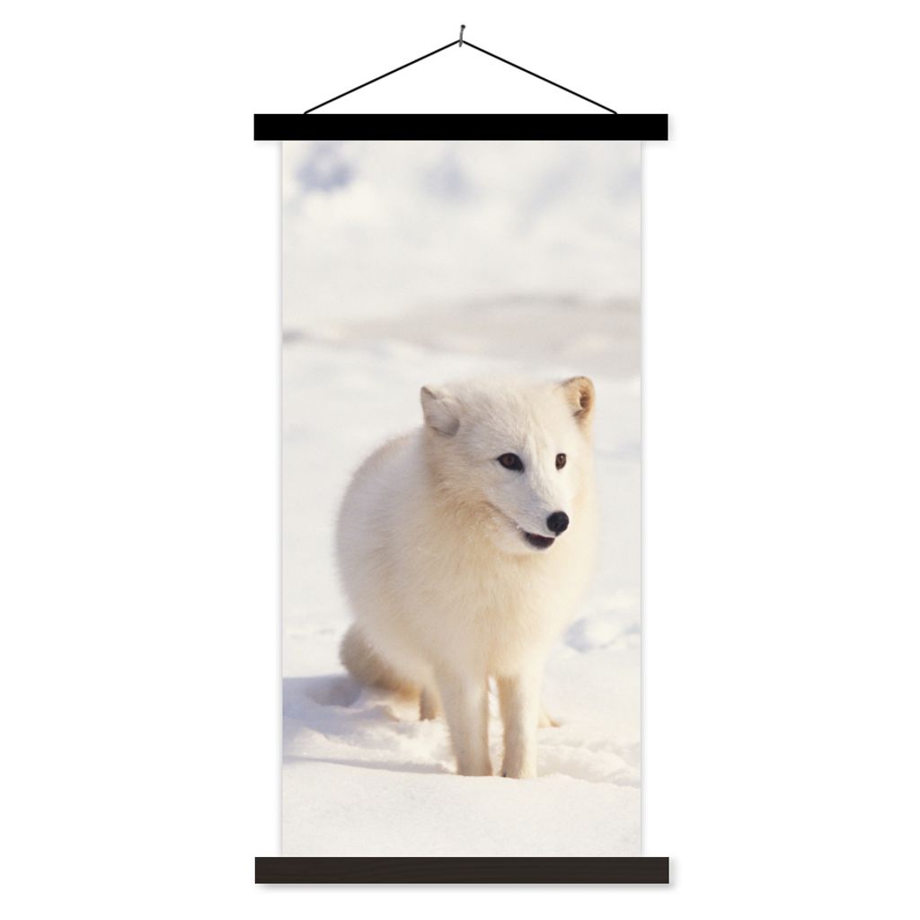 MuchoWow Textilposter Fuchs - Schnee - Weiß 40x80 cm mit schwarzem Rahmen - Wandemalerei