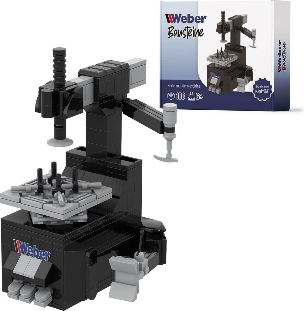 Weber Bausteine Reifenmontiermaschine WB-JS8 – 188 Bausteine Werkstatt-Bausatz | Realistisches Technikmodell