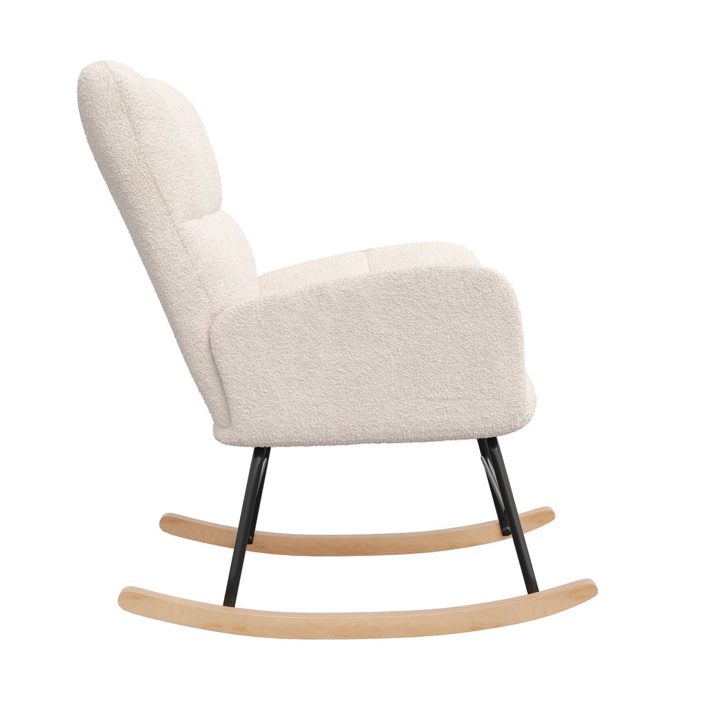 Schaukelstuhl Mid-Century Modern – Hohe Rückenlehne, Gummibaumholz, 150 Kg Belastung, Seiten-Taschen