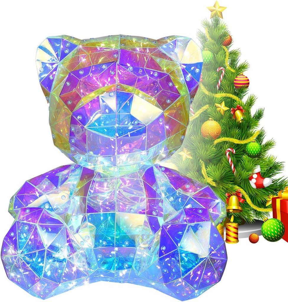 Welikera Nachtlicht, DIY Leuchten Teddybär Rosenbär Dekoration, DIY Rosenbär Colorful Bär,Geschenke für Freundin,Geburtstagsgeschenk
