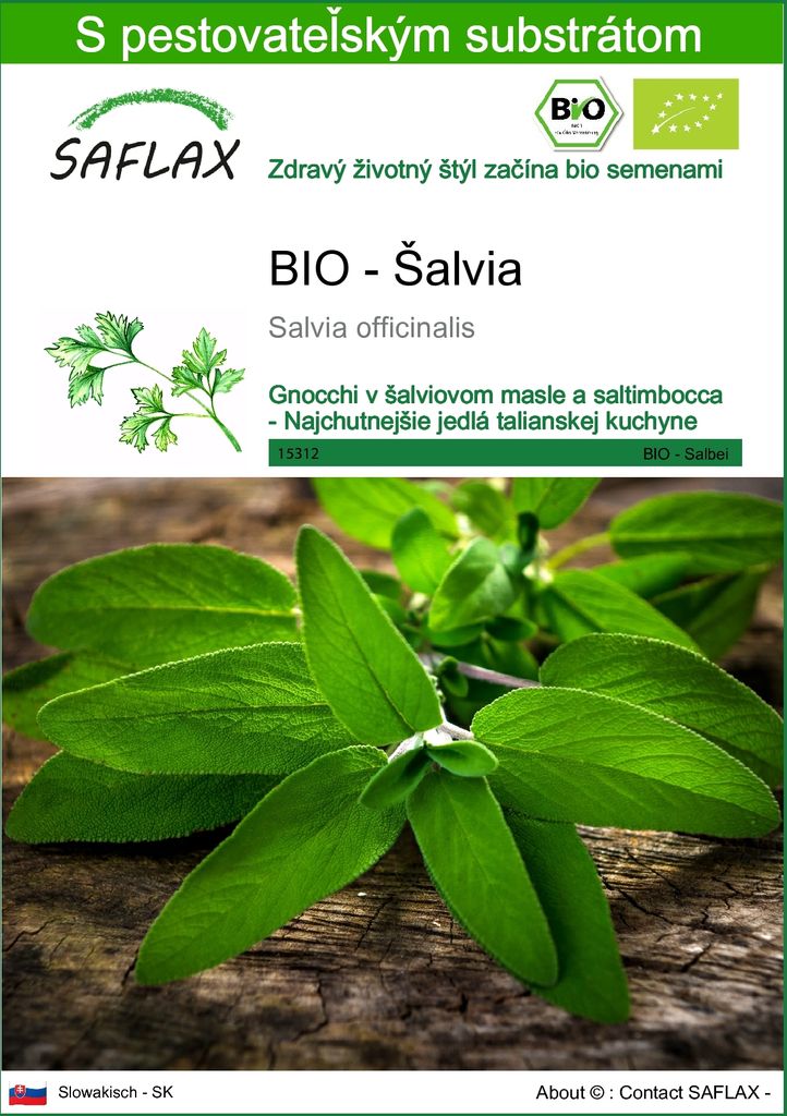 SAFLAX - BIO - Šalvia - Salvia officinalis - 60 Semená - S Obrázok produktu 