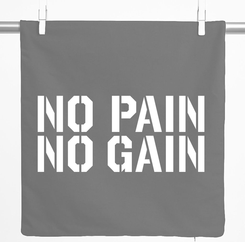 Huuraa Kissenbezug No pain gain Hantel 40x40cm Steel Grey Baumwolle Dekokissenbezug Geschenkidee